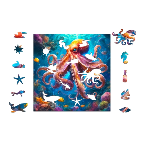 Puzzle Drewniane 25 x 25 cm Ośmiornica 155 Elementów Układanka Drewniana